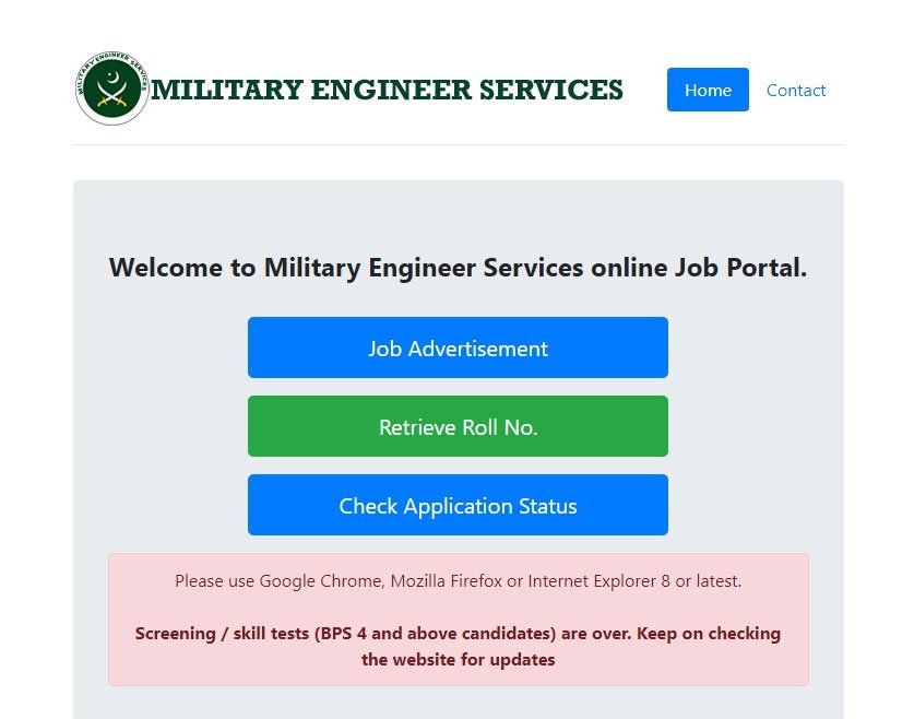 www.mes.gov.pk Result 2026 Check Online
